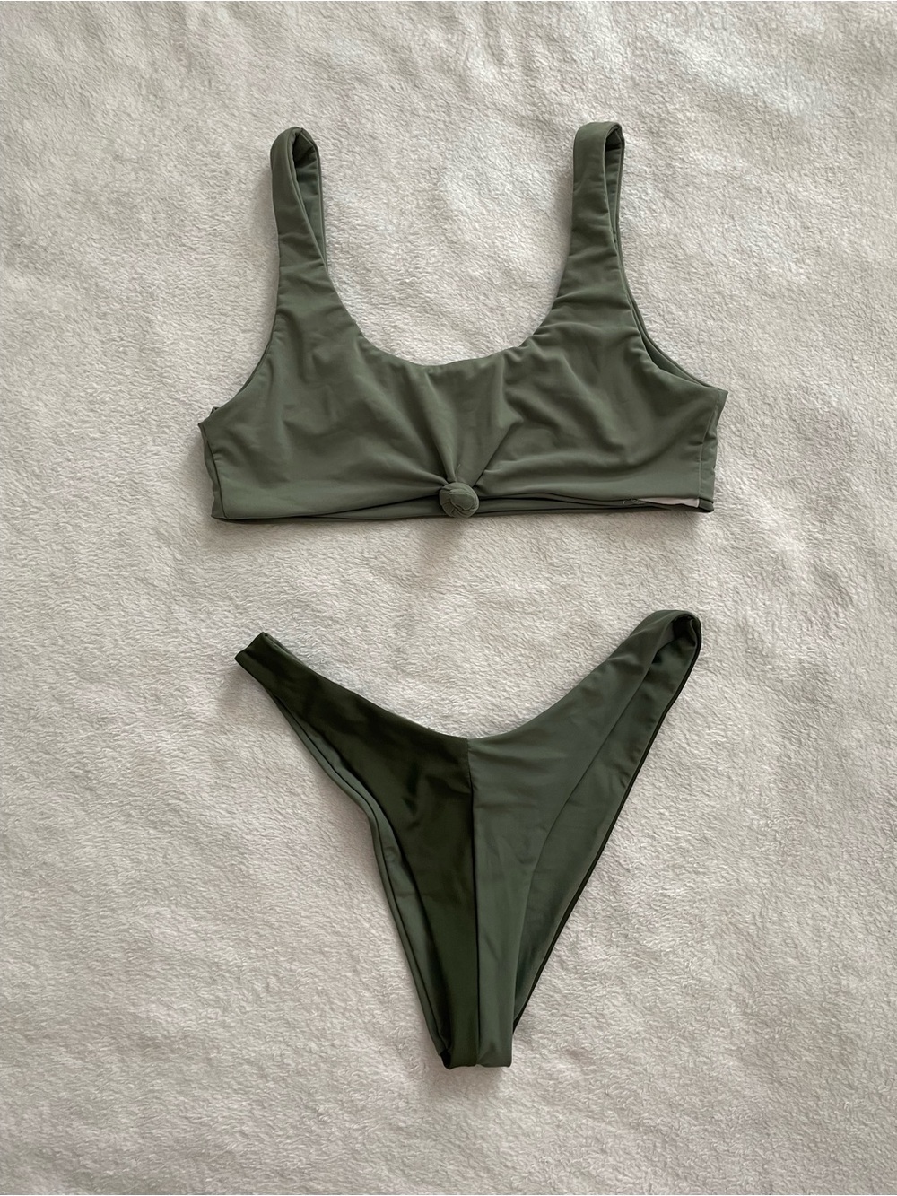 Zaful Size Small Olive Green Knot-Front Bikini Set - Women Two Tone Swim